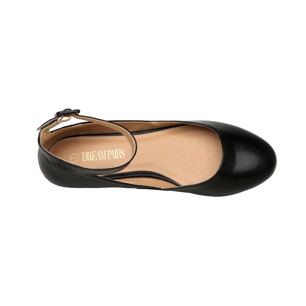 Comfortable Ankle Strap Low Wedge Flats - BLACK PU - 2